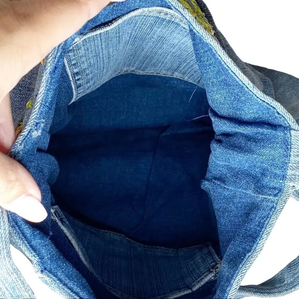 Unbranded Bohemian Jean Bag Floral Embroidery Large